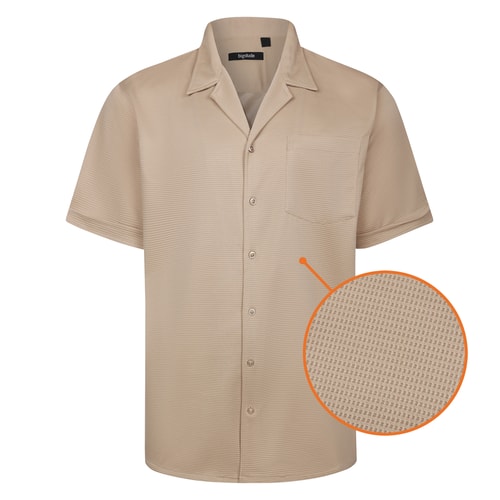 Bigdude Waffelstrick-Kurzarmhemd Beige